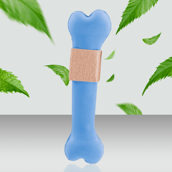 Gumowa zabawka dla psa kość Rubb'n'Roll niebieska mala 2