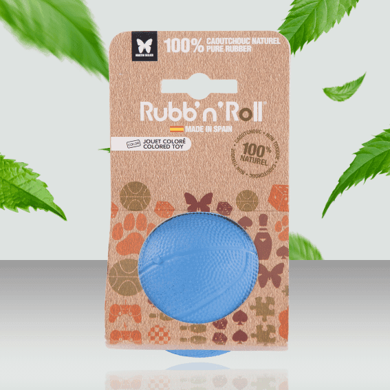 gumowa zabawka dla psa piłka Rubb'n'Roll niebieska 2