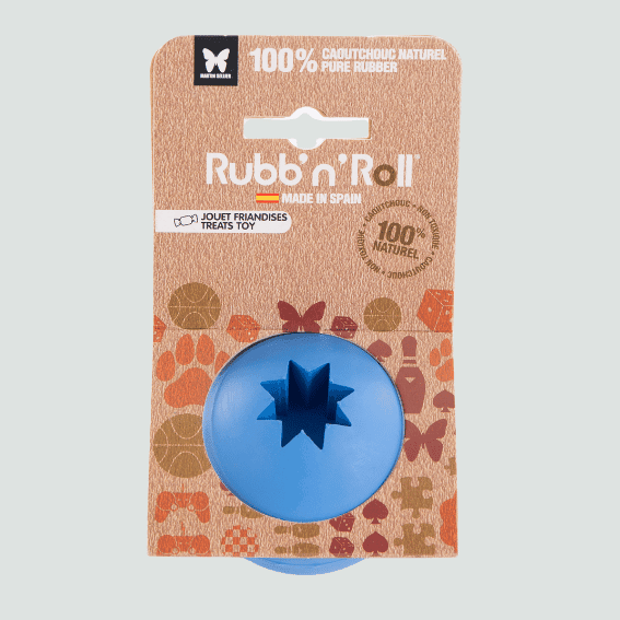 Edukacyjna zabawka dla psa z gumy piłka Rubb'n'Roll niebieska Edukacyjna zabawka dla psa z gumy piłka Rubb'n'Roll niebieska