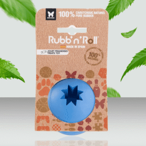 Edukacyjna zabawka dla psa z gumy piłka Rubb'n'Roll niebieska 2