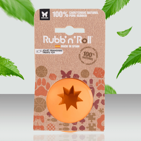 Edukacyjna zabawka dla psa z gumy piłka Rubb'n'Roll pomarańczowa 2