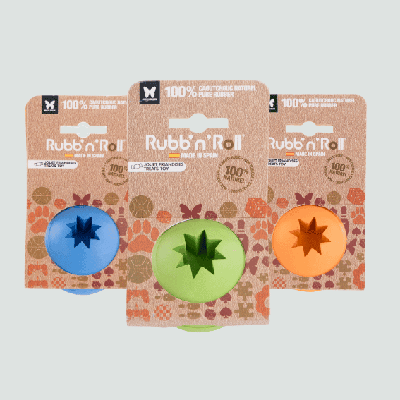 Edukacyjna zabawka dla psa z gumy piłka Rubb'n'Roll 3 kolory