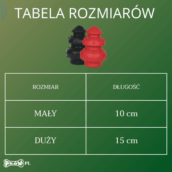 tabela rozmiarow edukacyjna zabawka do ukrywania smakołyków dla psa z gumy Rubb’n’red i black