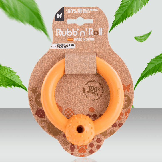 Interaktywna zabawka do ukrywania smakołyków dla psa z gumy koło Rubb'n'Roll pomarańczowa 2