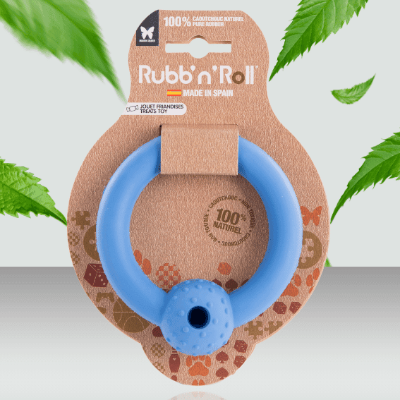 Interaktywna zabawka do ukrywania smakołyków dla psa z gumy koło Rubb'n'Roll niebieska 2