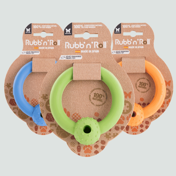 Interaktywna zabawka do ukrywania smakołyków dla psa z gumy koło Rubb'n'Roll 3 kolory
