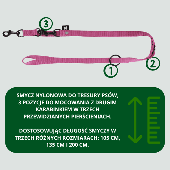 Smycz szkoleniowa nylonowa 3-stopniowa dla psa rozowy 3