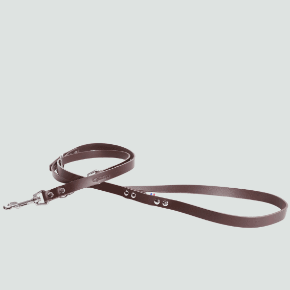 smycz dla psa ze skóry pełnoziarnistej wielopozycyjna brazowa