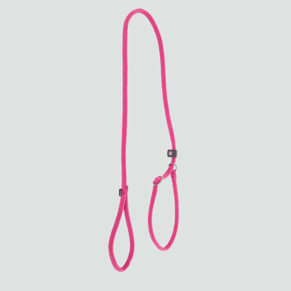 Smycz linowa z nylonu dla psa z obrożą szkoleniową różowa