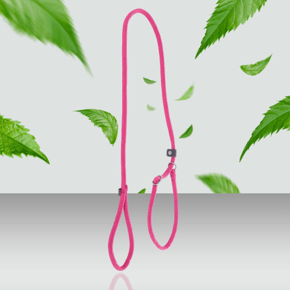 Smycz linowa z nylonu dla psa z obrożą szkoleniową różowa 2