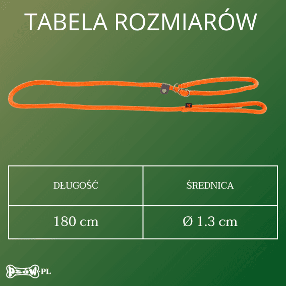 tabela rozmiarow Smycz linowa z nylonu dla psa z obrożą szkoleniową pomarańczowa