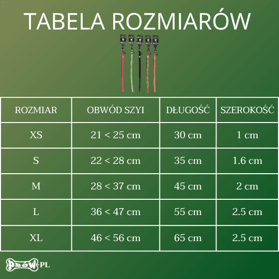 tabela rozmiarow Obroża z nylonu dla psa Komfort