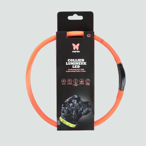 Obroża świetlna dla psa płaska USB pomaranczowa