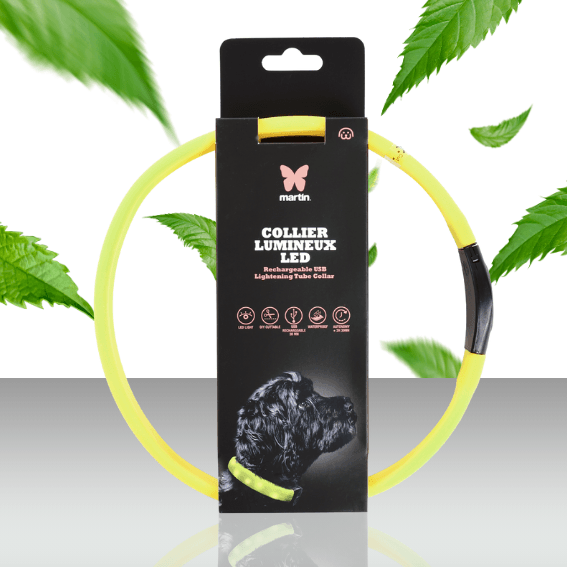 Obroża świetlna dla psa płaska USB żółta 2
