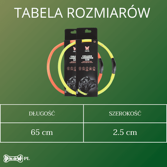 tabela rozmiarow Obroża świetlna dla psa płaska USB
