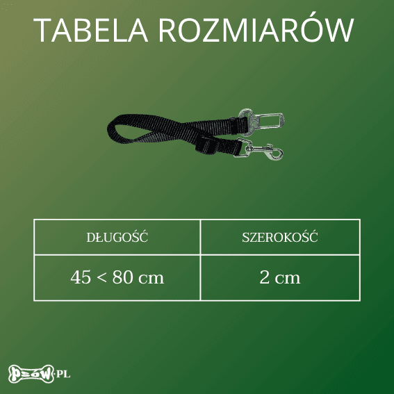 tabela rozmiarow Regulowana smycz samochodowa dla psa czarna