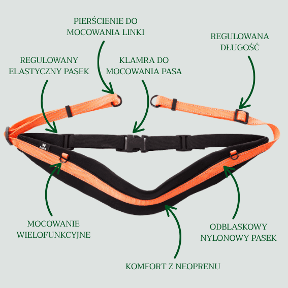 opis Pas do biegania z psem RUNNING regulowany odblaskowy