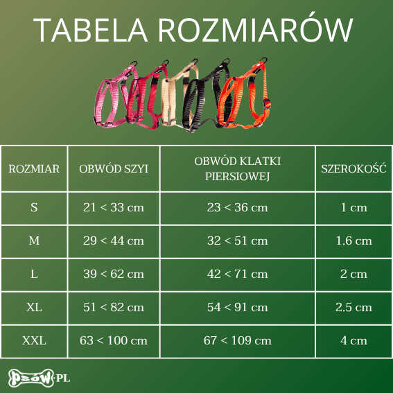tabela rozmiarow Szelki guard dla psa nylon