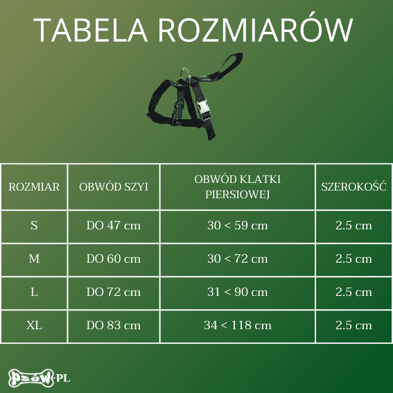 tabela rozmiarow Szelki zabezpieczające dla psa do samochodu czarne
