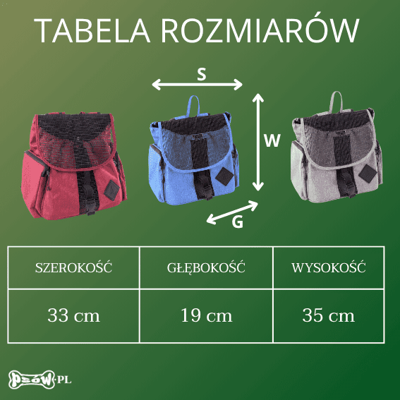 tabela rozmiarow produkt Plecak na brzuch dla psa Croisette