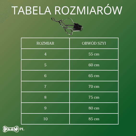 tabela rozmiarow Kaganiec skórzany dla psa pełnozarnisty czarny