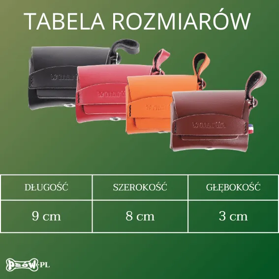 tabela rozmiarow Dozownik skórzany na woreczki dla psa Poopidoo