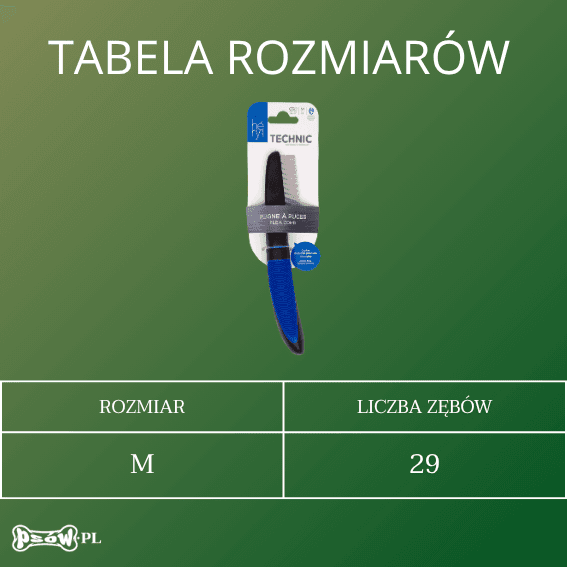 tabela rozmiarow Grzebień z szerokimi zębami dla psa Technic Héry