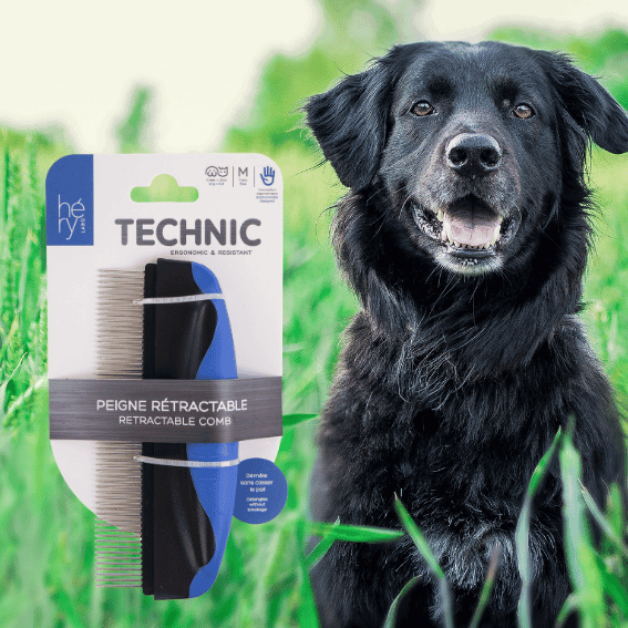 Grzebień Maxi z obrotowymi ząbkami dla psa Technic Héry z psem