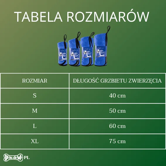 tabela rozmiarow Szlafrok z mikrofibry dla psa Héry