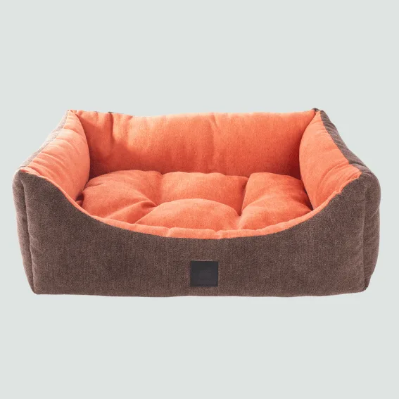 Legowisko z zamszu dla psa Domino brązowo-pomarańczowy