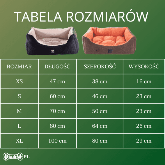 tabela rozmiarow Legowisko z zamszu dla psa Domino