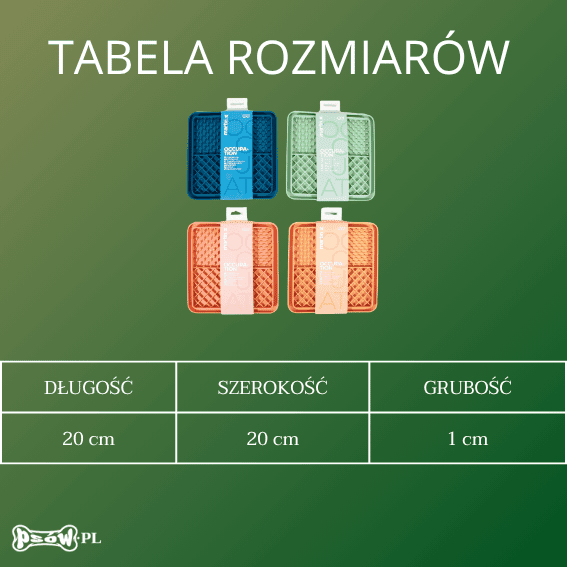 tabela rozmiarow Mata do lizania z silikonu 3 strefy